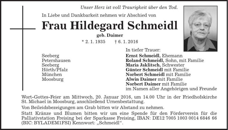 Traueranzeige Hildegard Schneidl