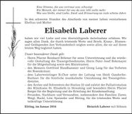 Traueranzeige Elisabeth Laberer