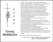 Traueranzeige Georg Mühlhofer