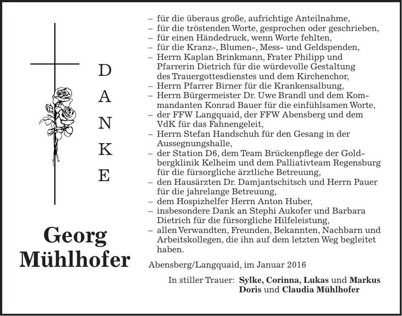 Traueranzeige Georg Mühlhofer