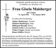 Traueranzeige Gisela Maisberger