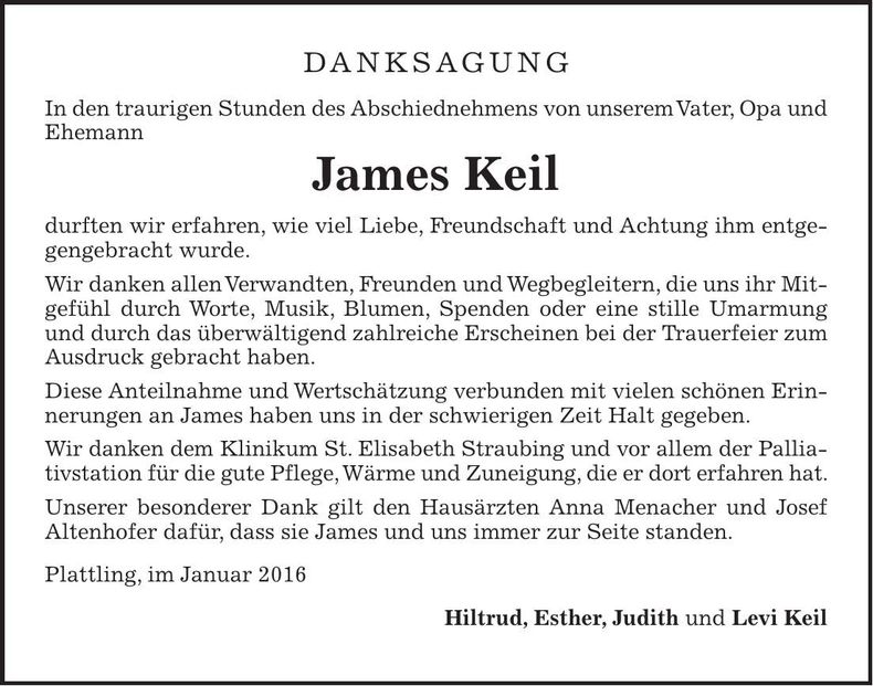 Traueranzeige James Keil