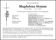 Traueranzeige Magdalena Stamm