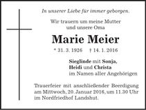 Traueranzeige Marie Meier