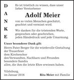 Traueranzeige Adolf Meier