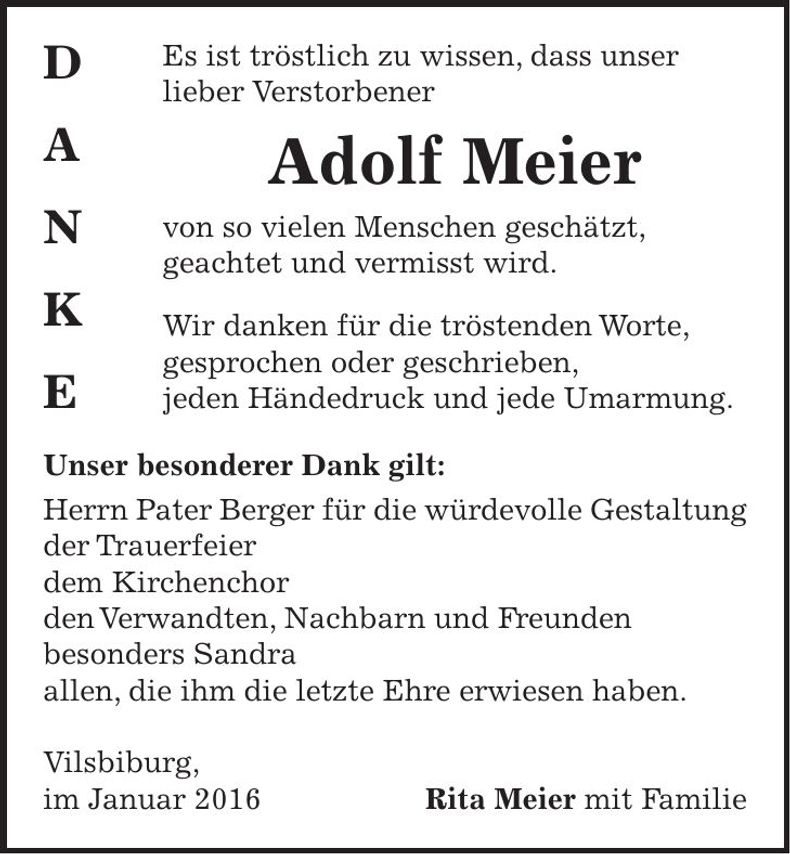 Traueranzeige Adolf Meier