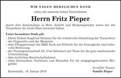 Traueranzeige Fritz Pieper