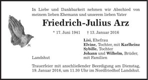 Traueranzeige Friedrich-Julius Arz