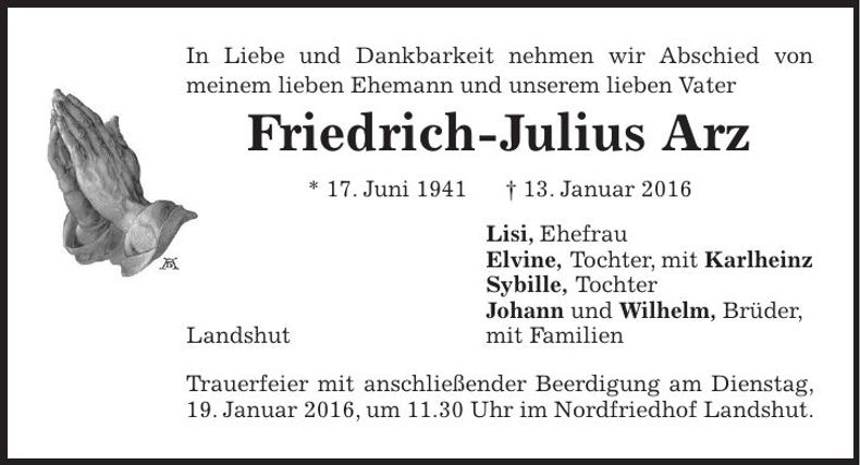 Traueranzeige Friedrich-Julius Arz