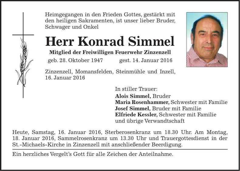 Traueranzeige Konrad Simmel