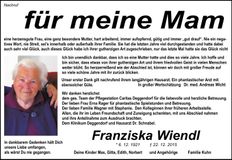 Traueranzeige Franziska Wiendl