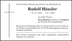 Traueranzeige Rudolf Häusler