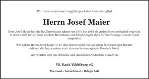 Traueranzeige Josef Maier