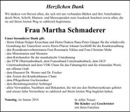 Traueranzeige Martha Schmaderer
