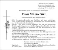 Traueranzeige Maria Sirl
