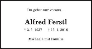 Traueranzeige Alfred Ferstl