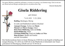 Traueranzeige Gisela Riddering