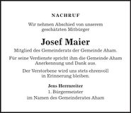 Traueranzeige Josef Maier
