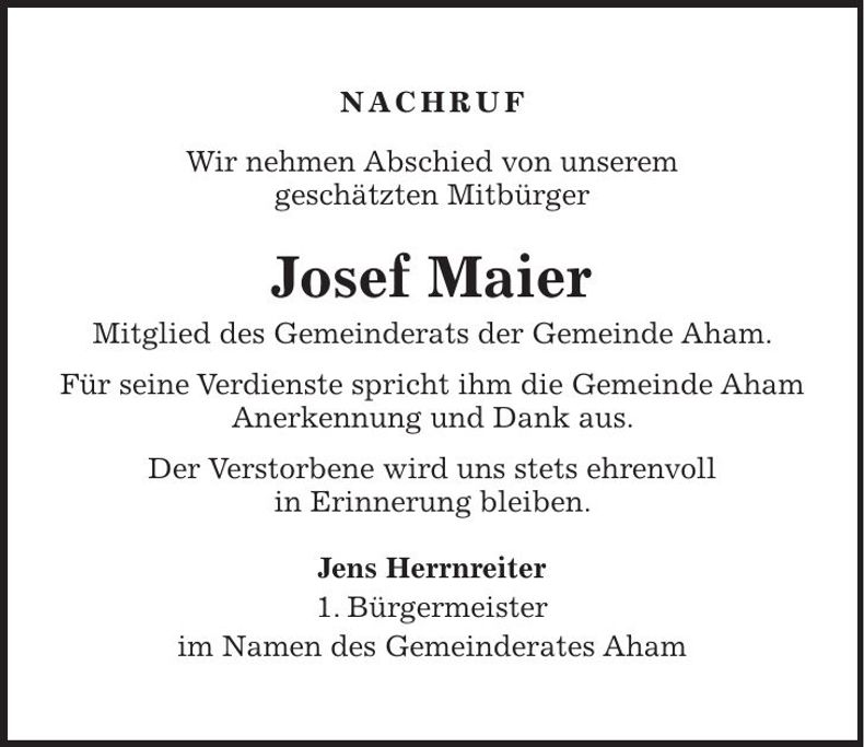 Traueranzeige Josef Maier