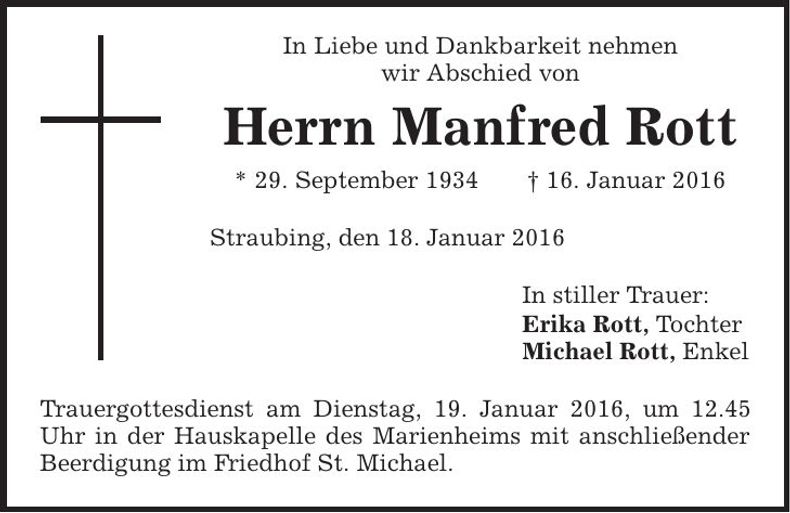 Traueranzeige Manfred Rott