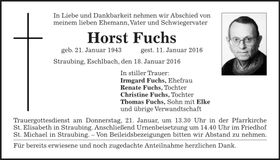 Traueranzeige Horst Fuchs