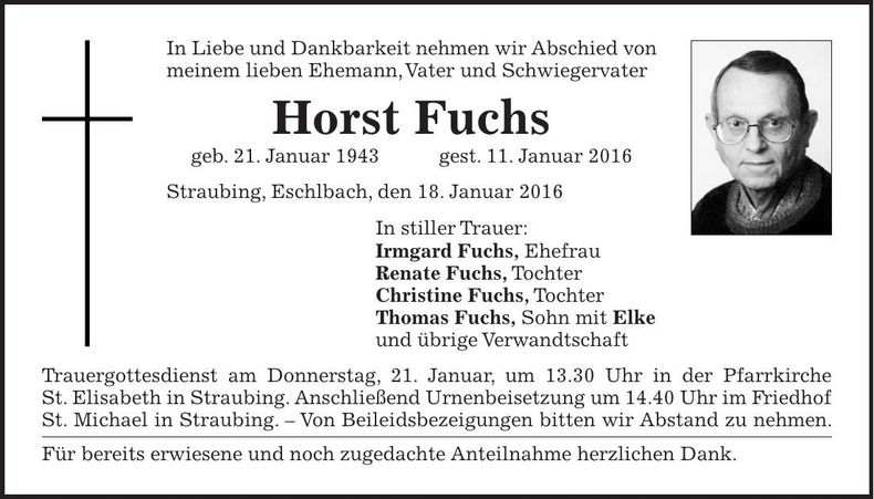 Traueranzeige Horst Fuchs