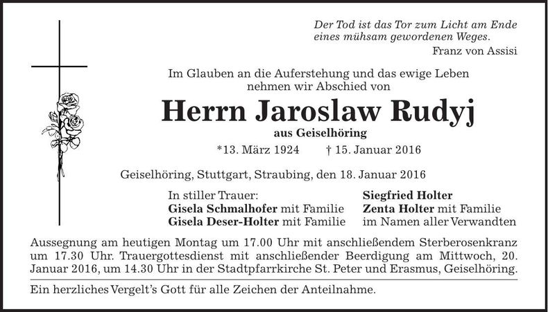Traueranzeige Jaroslaw Rudyj