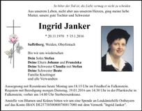 Traueranzeige Ingrid Janker