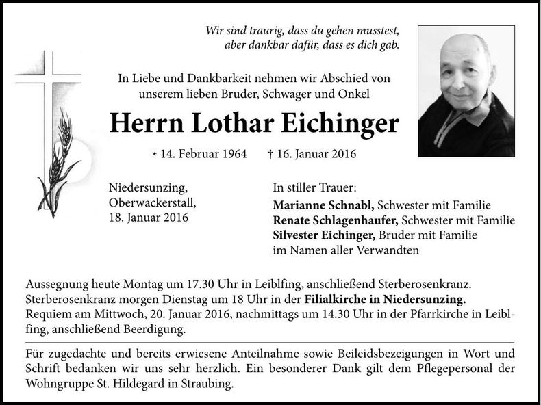 Traueranzeige Lothar Eichinger