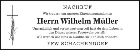 Traueranzeige Wilhelm Müller