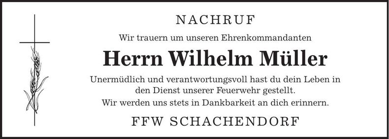 Traueranzeige Wilhelm Müller