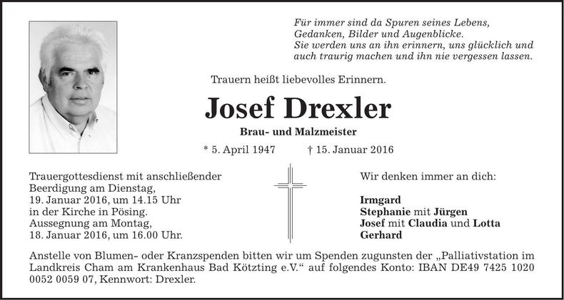 Traueranzeige Josef Drexler