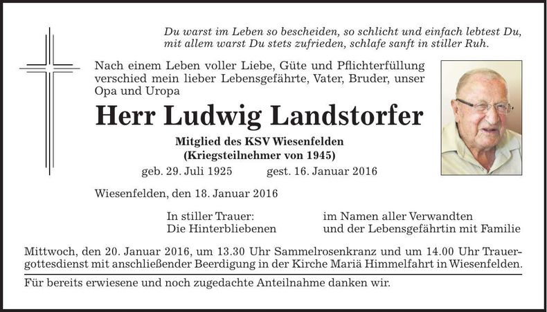 Traueranzeige Ludwig Landstorfer