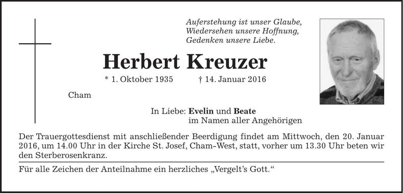 Traueranzeige Herbert Kreuzer