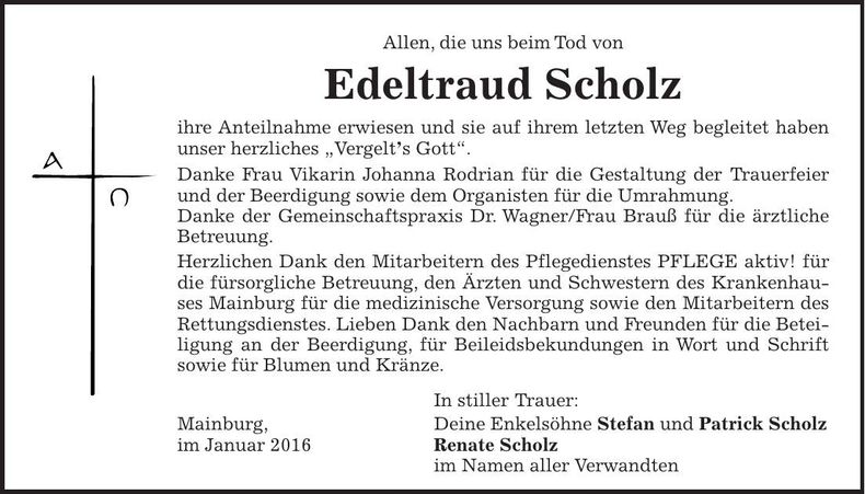 Traueranzeige Edeltraud Scholz