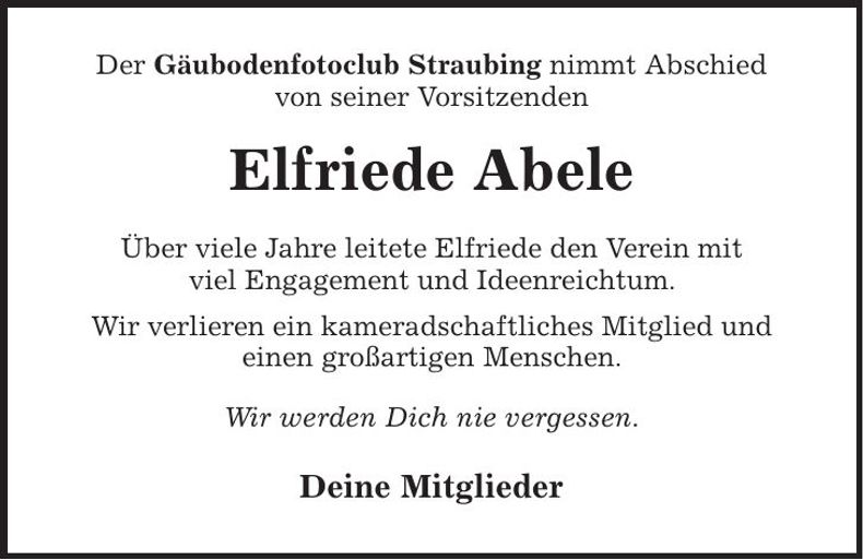Traueranzeige Elfriede Abele