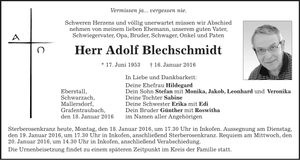 Traueranzeige Adolf Blechschmidt