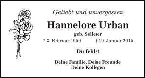 Traueranzeige Hannelore Urban