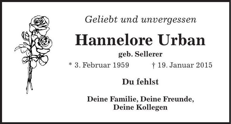 Traueranzeige Hannelore Urban