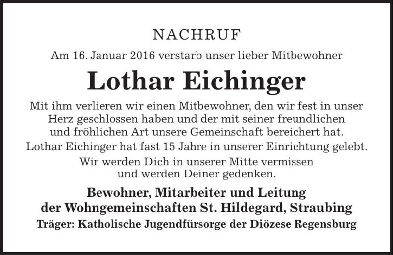 Traueranzeige Lothar Eichinger