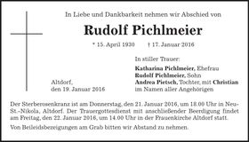 Traueranzeige Rudolf Pichlmeier