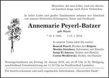 Traueranzeige Annemarie Peyerl-Batzer