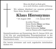 Traueranzeige Klaus Hieronym us