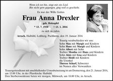 Traueranzeige Anna Drexler