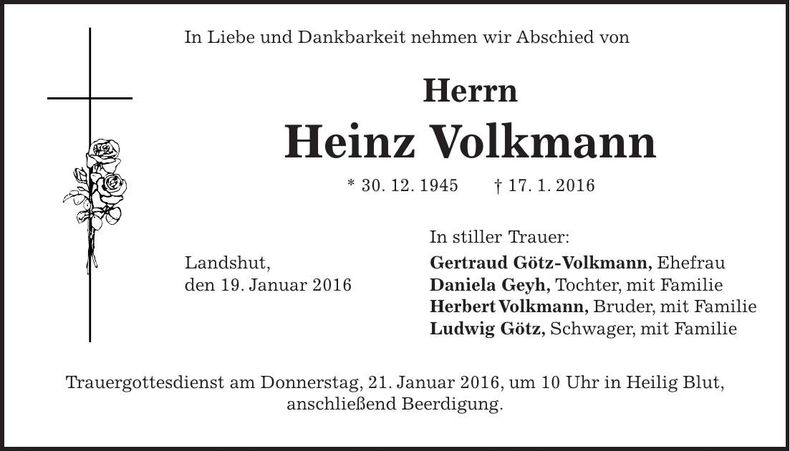 Traueranzeige Heinz Volkmann