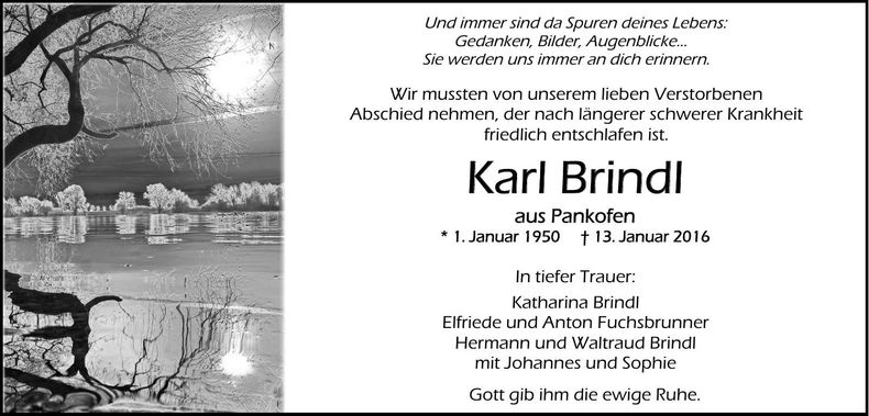 Traueranzeige Karl Brindl