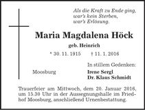 Traueranzeige Maria Magdalena Höck