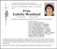 Traueranzeige Isabella Wendland