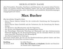 Traueranzeige Max Bucher