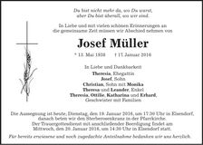 Traueranzeige Josef Müller
